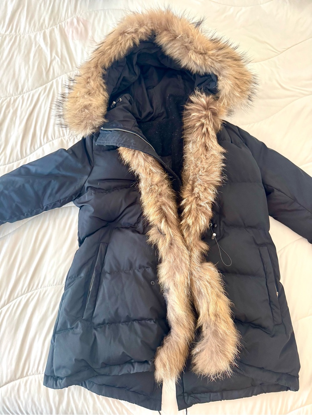 PELLESSIMO PARIS Black Insulated Ski Parka with Tan Fox Fur Trim